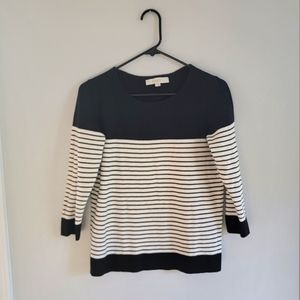 LOFT quarter length sweater- black and white stripes
